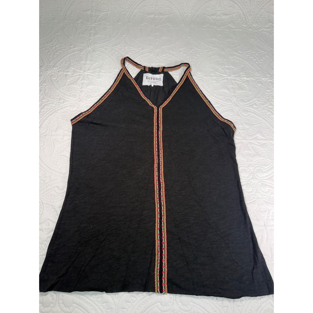 Pitusa Womens Black Halter Neck‎ Tank Top Neon Embroidered Trim Size Standard